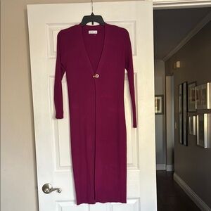 Nine West Red Ribbed Long Sleeve V-Neck Sweater Dress